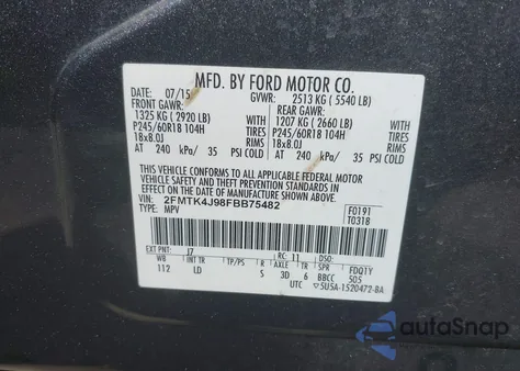 2015 Ford Edge Sel from USA, damaged, VIN 2FMTK4J98FBB75482